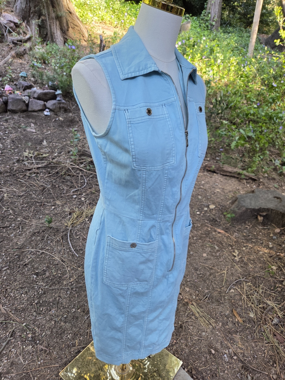 White House Black Market Sleeveless Light Blue Zip Front Shirt Dress Size 4 - Picture 2 of 6